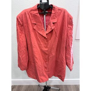Avenue 100% Silk Women's 3/4 Sleeve Button Up Blazer Plus Size 32 Orange Coral